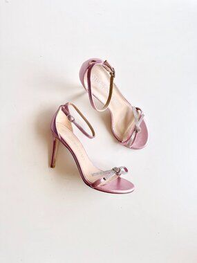 STUART WEITZMAN Nudist Bow 100 Pink Metallic Leather High Heel Sandals, Size 6.5